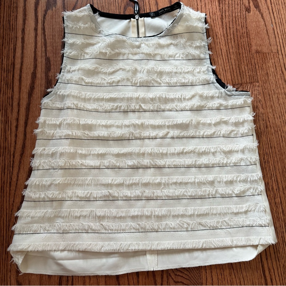 Zara Fringed Sleeveless Top - Cream